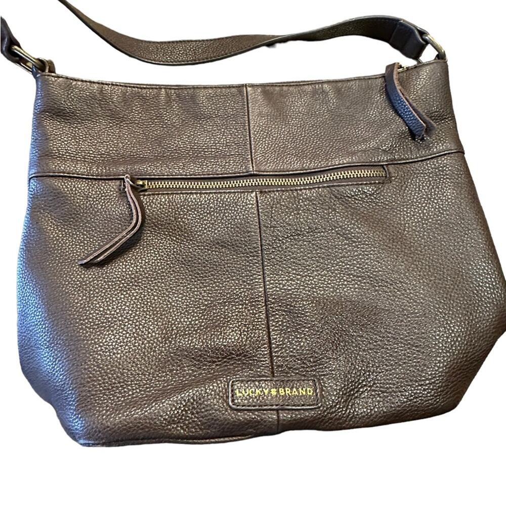 Lucky Brand Bohemian Brown Leather Shoulder Bag with Fringe & Zip Closure - Picture 3 of 13